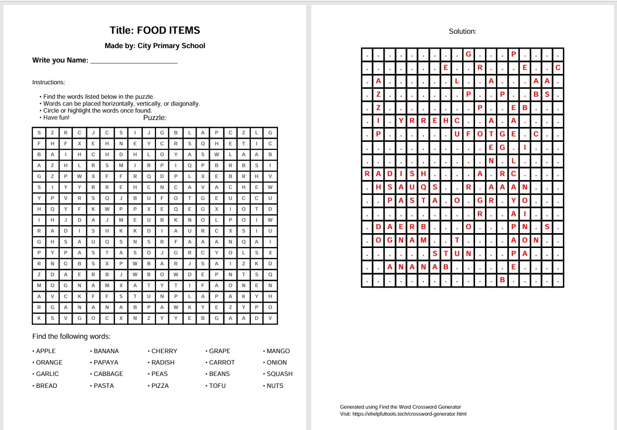 Example of Crossword Generator