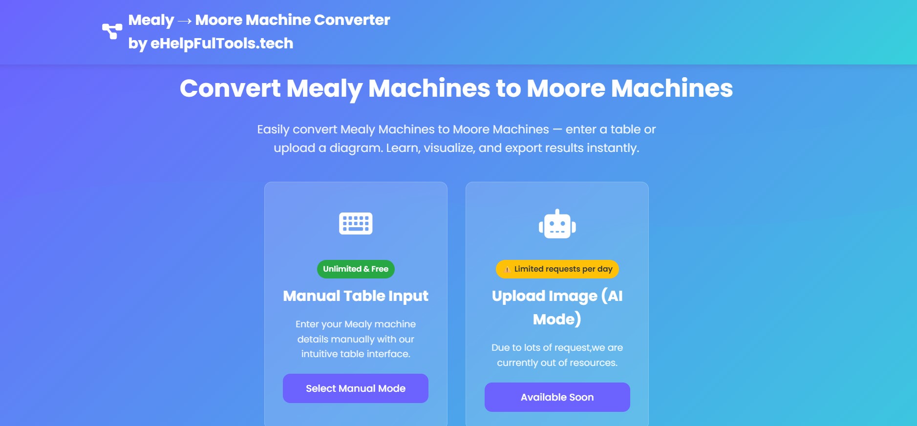 Preview of AI Moore Machine Generator tool