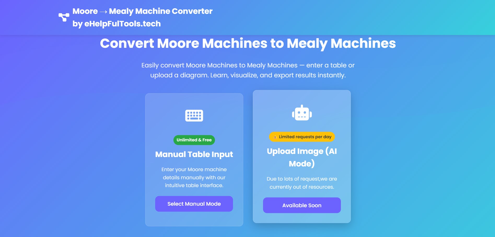 Preview of AI Moore Machine Generator tool