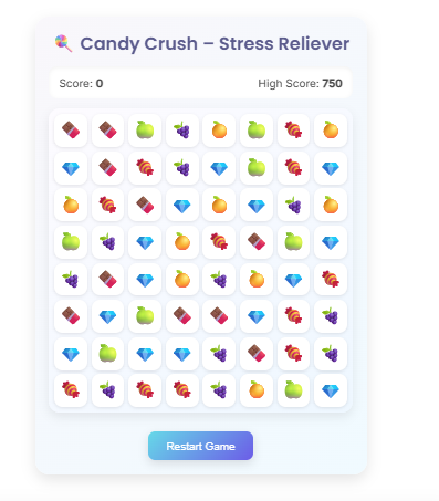 Candy Crush Game for Stress Relief