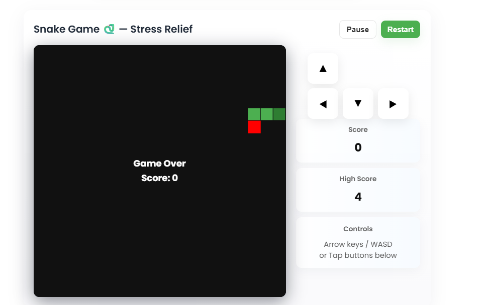 Snake Game for Stress Relief